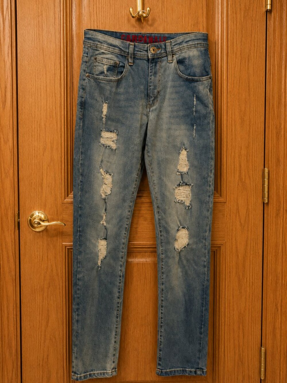 Company 81 Distressed Blue Mid-Rise Slim Straight Jeans Women's Size 30 - Picture 4 of 7
